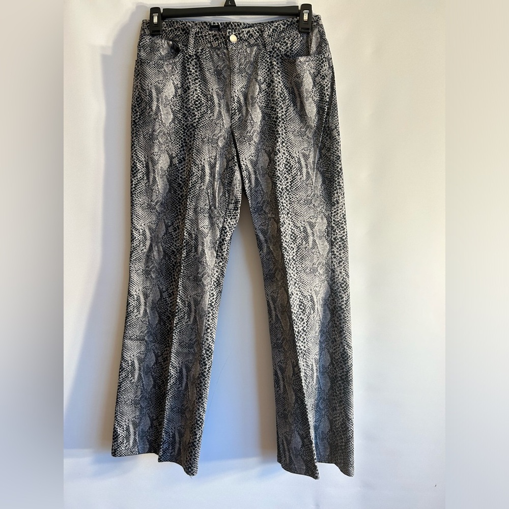 JONES NEW YORK SIGNATURE SNAKESKIN PRINT GREY BLACK COTTON PANTS SIZE 12P